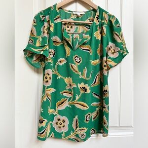 DR2 by Daniel Rainn Green Floral Pinch Sleeve Blouse. Size L